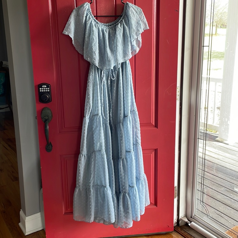 Blue off the shoulder Maternity Dress